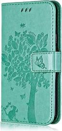 Coque Pour Huawei Y6 Pro 2017, Etui En Cuir Pu Portefeuille, Antichoc Flip Case Housse Retro Emboss Serie De Chat Et Darbre Pour Huawei Y6 Pro 2017 - Vert