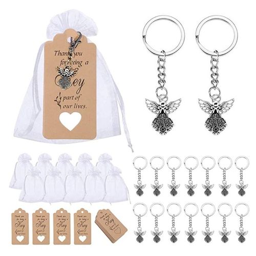 30 Pcs/set Mignon Ange Porte-clés avec Porte-clés Sac De Fil Merci Étiquettes En Papier Kraft pour le Mariage de Fête D'anniversaire de Bébé En Gros