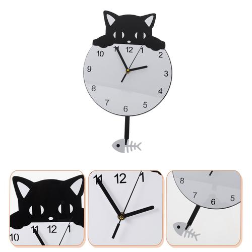 Horloge de chat avec yeux mobiles et queue, pendule de chaton silencieux, décor mural vintage, horloges d'animaux noires, salon