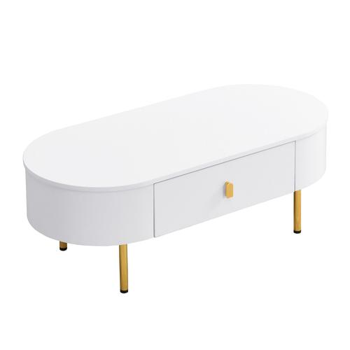 Table Basse Moderne Élégante En Blanc Avec Deux Tiroirs