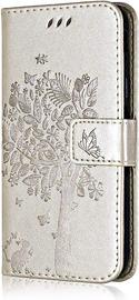 Coque Pour Huawei P9 Lite Mini, Etui En Cuir Pu Portefeuille, Antichoc Flip Case Housse Retro Emboss Serie De Chat Et Darbre Pour Huawei P9 Lite Mini/Huawei Y6 Pro 2017 - Or