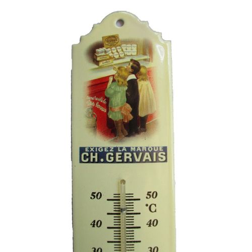 Thermometre En Email Veritable Ch Gervais 3 Enfants Devant Une Vitrine 30x6.5cm Tole Emaillée Cuisine