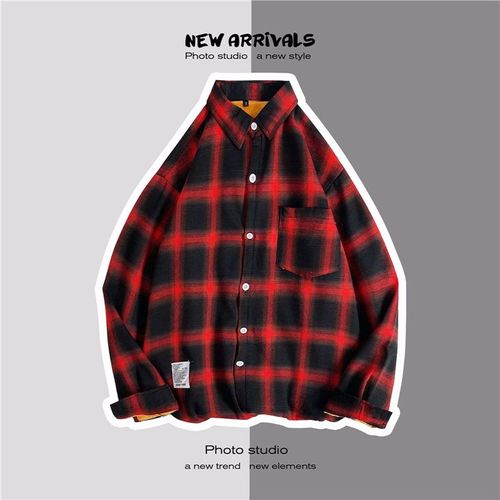 Automne Et Hiver Chemise A Carreaux Marque A La Mode Pour Hommes Plus Velours Épais Chemise Chaude Tendance Lâche Décontracté Couple Tout Match Manteau