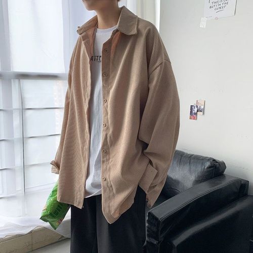 Veste En Velours Côtelé A Manches Longues Pour Hommes A La Mode Tout-Match Automne Chemise De Style Version Coréenne De Net Rouge Ruffian Belle Chemise Rétro Lâche
