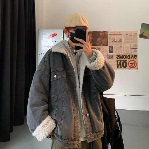 Hiver Nouvelle Laine D'agneau Coton Vetements Hommes Lâche A La Mode Style Épaissi Coton Vetements A La Mode Ins Veste En Jean