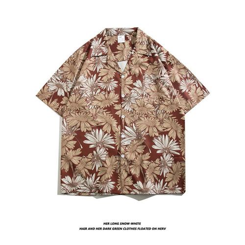 Chemise A Fleurs De Style Thailandais Pour Hommes, Marque De Marée D'été A La Mode, Belle Tenue De Couple Lâche De Grande Taille A Manches Courtes, Chemise De Plage A Séchage Rapide En Soie De Glace