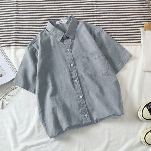 Chemise A Manches Courtes De Couleur Unie Pour Hommes Été Section Mince Lâche Bf Veste Décontractée Style Coréen A La Mode Simple Chemise Blanche