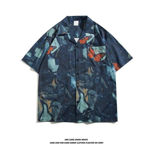 Chemise A Fleurs De Style Thailandais Pour Hommes, Marque De Marée D'été A La Mode, Belle Tenue De Couple Lâche De Grande Taille A Manches Courtes, Chemise De Plage A Séchage Rapide En Soie De Glace