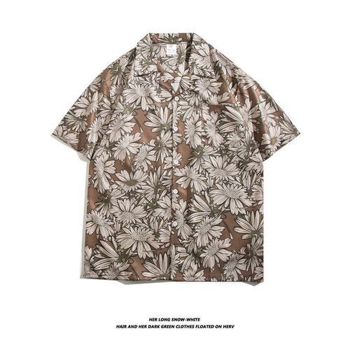 Chemise A Fleurs De Style Thailandais Pour Hommes, Marque De Marée D'été A La Mode, Belle Tenue De Couple Lâche De Grande Taille A Manches Courtes, Chemise De Plage A Séchage Rapide En Soie De Glace