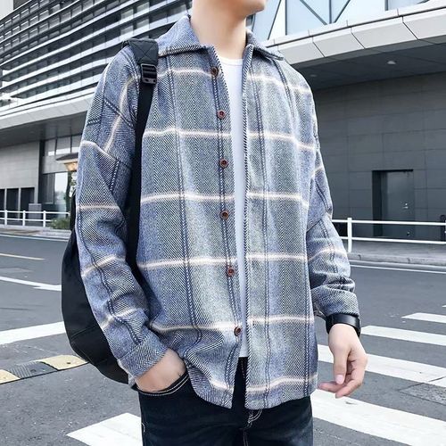 Printemps Et Automne Japonais Nouveau Coupe-Vent A Carreaux En Laine Hommes Version Coréenne Tendance Ins Manteau Manteau Rétro All-Match De Style
