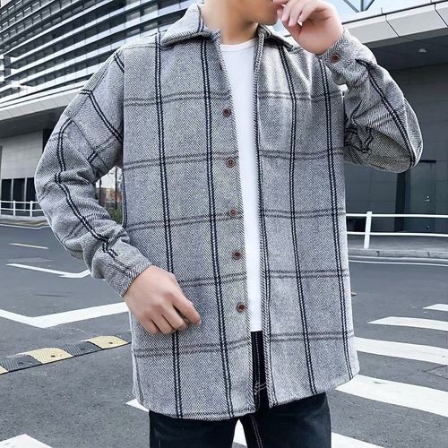 Printemps Et Automne Japonais Nouveau Coupe-Vent A Carreaux En Laine Hommes Version Coréenne Tendance Ins Manteau Manteau Rétro All-Match De Style