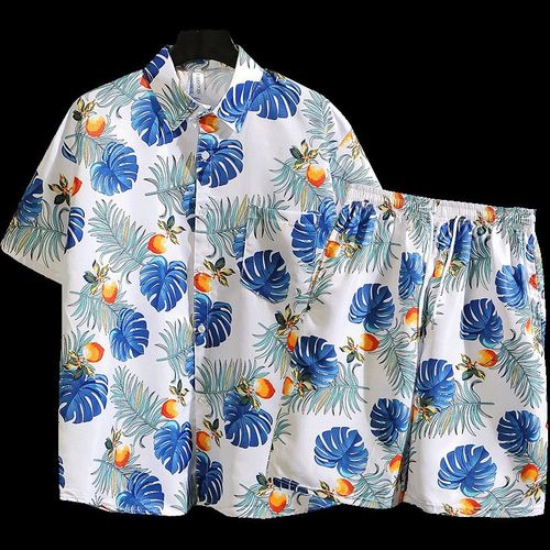 Été Style Chemise A Manches Cinq-Quarts Tendance Rétro Lâche Plage Fleur Chemise Hawaii Bord De Mer Costume De Voyage Homme