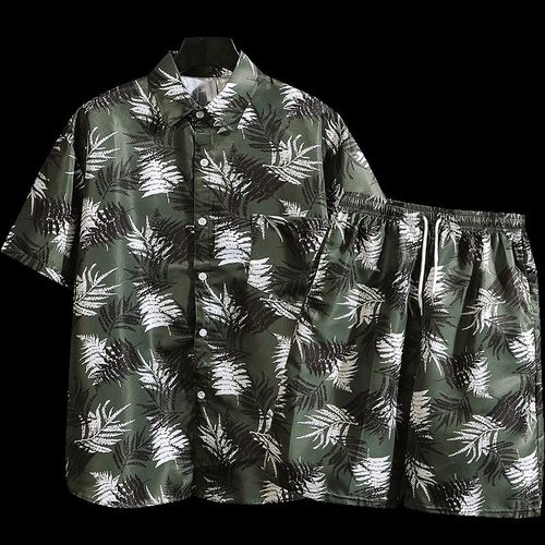 Été Style Chemise A Manches Cinq-Quarts Tendance Rétro Lâche Plage Fleur Chemise Hawaii Bord De Mer Costume De Voyage Homme