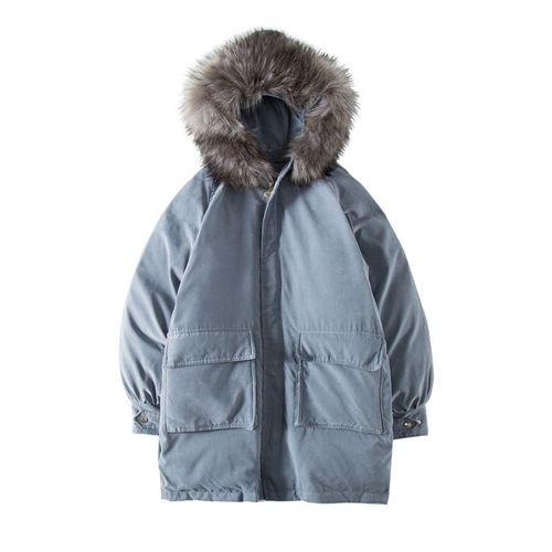 Couple Porter Des Vetements D'hiver De Style Nouveau Grand Col De Fourrure Manteau En Coton Hommes Et Femmes Veste En Coton Mi-Long Manteau Épais Pain Tendance Tempérament