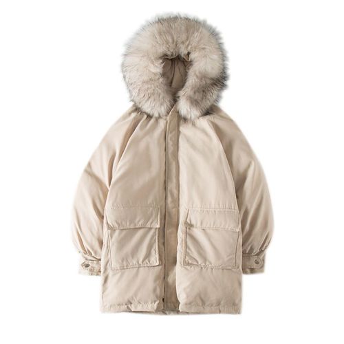 Couple Porter Des Vetements D'hiver De Style Nouveau Grand Col De Fourrure Manteau En Coton Hommes Et Femmes Veste En Coton Mi-Long Manteau Épais Pain Tendance Tempérament