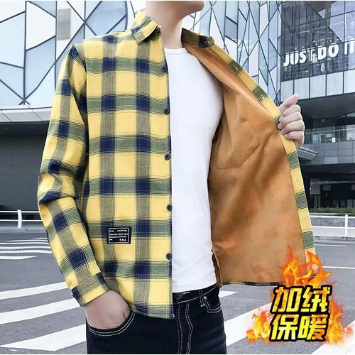 Plus Polaire Épaissie Hiver Chemise Hommes A Carreaux A Manches Longues A La Mode Lâche Style Coréen A La Mode Beaux Hommes Décontracté Chaud Chemise