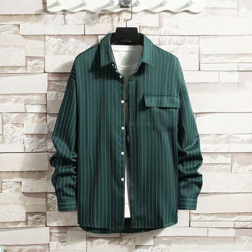 Printemps Et Automne Chemise A Rayures Verticales Hommes Style Coréen A La Mode Haut Ample A Manches Longues Style Chemise Décontractée Japonaise Pour Hommes