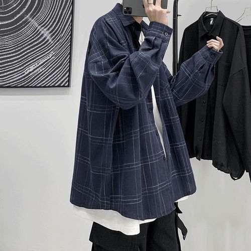 Chemise A Carreaux A Manches Longues Pour Hommes De Style Chemise Décontractée Tout-Match Japonais Style Coréen A La Mode Beau Manteau D'automne Ins