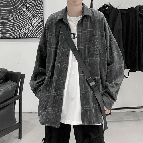 Chemise A Carreaux A Manches Longues Pour Hommes De Style Chemise Décontractée Tout-Match Japonais Style Coréen A La Mode Beau Manteau D'automne Ins