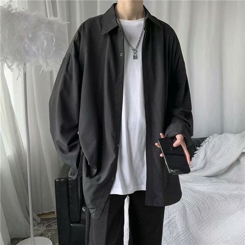 Chemise Homme Été Section Mince Style Japonais Glace Soie Chemise A Manches Longues Lâche Tendance Beau Hommes Veste Décontractée