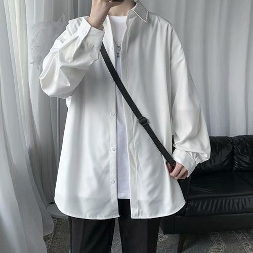Chemise Homme Été Section Mince Style Japonais Glace Soie Chemise A Manches Longues Lâche Tendance Beau Hommes Veste Décontractée