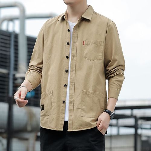 Nouveau Printemps Et Automne Chemise A Manches Longues Hommes Outillage Veste Lâche Style Coréen A La Mode All-Match Décontracté Multi-Poches 1/2