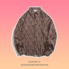 Style Rétro Vintage Chemise A Fleurs Hommes Et Femmes Hawaii Ruffian Beau Couple D'automne Veste A Manches Longues A Fleurs