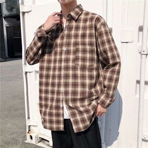 Chemise A Manches Longues Chemise Homme Automne Et Hiver Version Coréenne Tendance Beau Plaid Noir Et Blanc Style Nouvel An Japonais