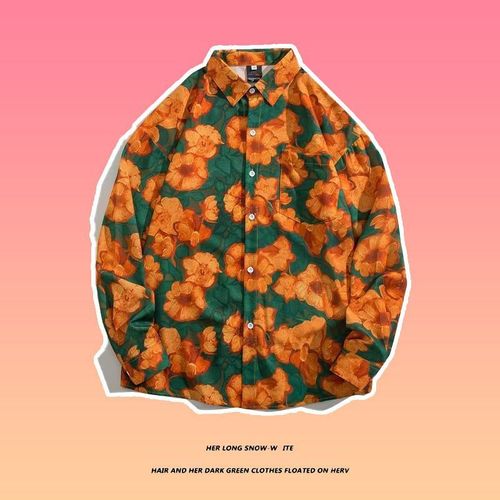 Style Rétro Vintage Chemise A Fleurs Hommes Et Femmes Hawaii Ruffian Beau Couple D'automne Veste A Manches Longues A Fleurs
