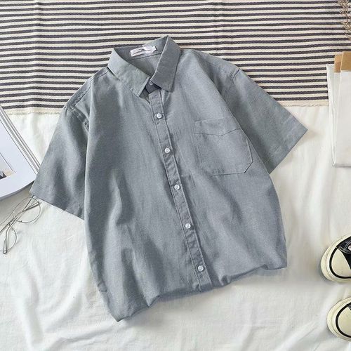 Chemise A Manches Courtes De Couleur Unie Pour Hommes Été Section Mince Lâche Bf Veste Décontractée Style Coréen A La Mode Simple Chemise Blanche