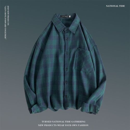 Chemise A Carreaux Style Coréen Pour Hommes Chemise Décontractée A La Mode Printemps Et Automne Style De Marque De Marée Rétro Versatile Veste Ample A Manches Longues