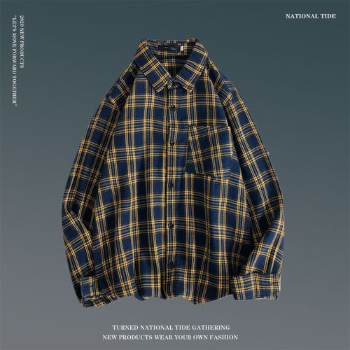 Chemise A Carreaux Style Coréen Pour Hommes Chemise Décontractée A La Mode Printemps Et Automne Style De Marque De Marée Rétro Versatile Veste Ample A Manches Longues
