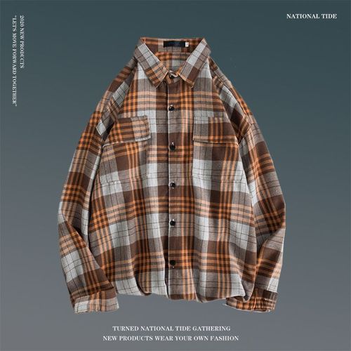 Chemise A Carreaux Style Coréen Pour Hommes Chemise Décontractée A La Mode Printemps Et Automne Style De Marque De Marée Rétro Versatile Veste Ample A Manches Longues