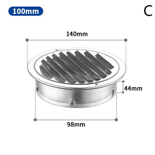 Grille d'aération murale en acier inoxydable 200,grilles de ventilation rondes extérieures,capot de conduit,capuchon d'aération durable,75-201mm - Type 100mm
