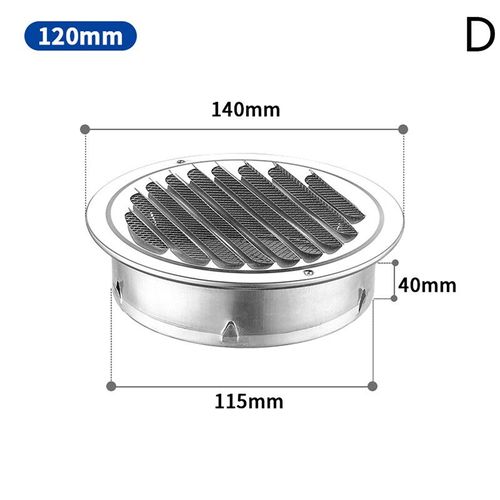 Grille d'aération murale en acier inoxydable 200,grilles de ventilation rondes extérieures,capot de conduit,capuchon d'aération durable,75-201mm - Type 120mm