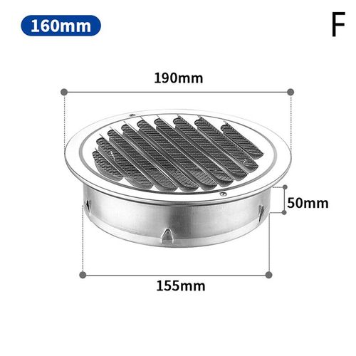 Grille d'aération murale en acier inoxydable 200,grilles de ventilation rondes extérieures,capot de conduit,capuchon d'aération durable,75-201mm - Type 160mm