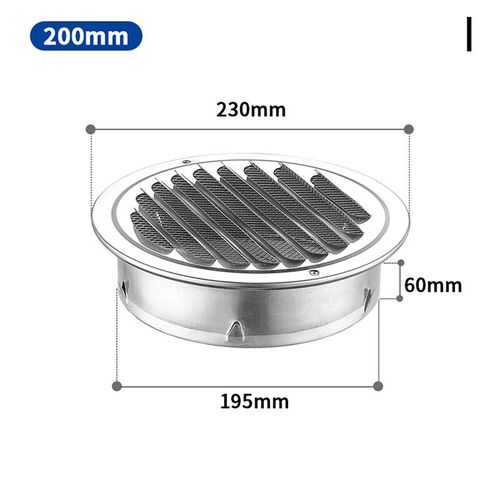 Grille d'aération murale en acier inoxydable 200,grilles de ventilation rondes extérieures,capot de conduit,capuchon d'aération durable,75-201mm - Type 200mm
