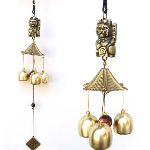 Carillon éolien en métal et cuivre, décoration de porte, cloche en alliage  Feng Shui, pendentif de maison de ville, chat porte-bonheur, sonnette de  magasin d'argent