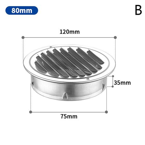 Grille d'aération murale en acier inoxydable 200,grilles de ventilation rondes extérieures,capot de conduit,capuchon d'aération durable,75-201mm - Type 80mm