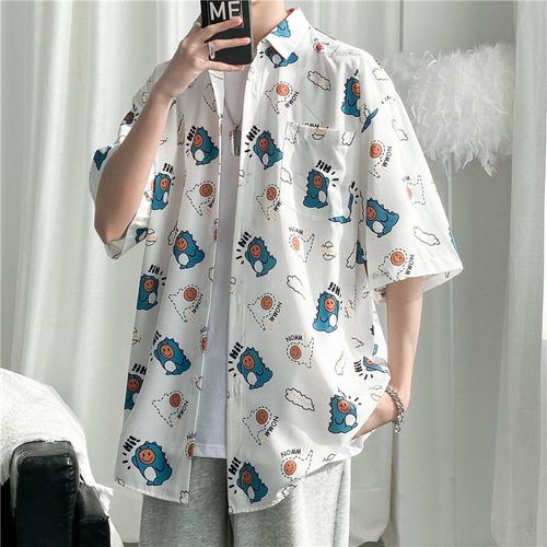 Marque A La Mode D'été All-Match Jeune Ruffian Beau Pendentif Chemise Lâche Sens Du Design Pour Hommes Style Chemise De Fleurs De Rue De Style Japonais