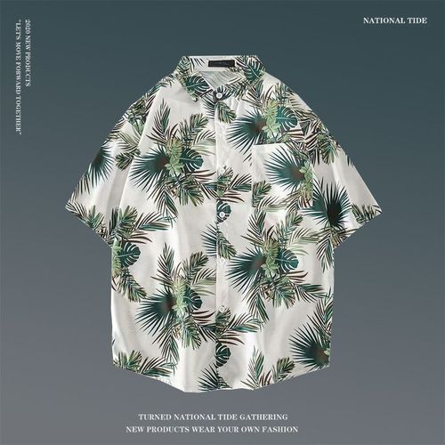 Japonais Ins Style Été Chemise A Fleurs A Manches Courtes Hommes Et Femmes Rétro Ruffian Beau Couple De Plage Hawaienne Chemise Ample