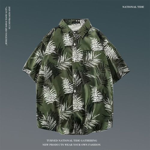 Japonais Ins Style Été Chemise A Fleurs A Manches Courtes Hommes Et Femmes Rétro Ruffian Beau Couple De Plage Hawaienne Chemise Ample