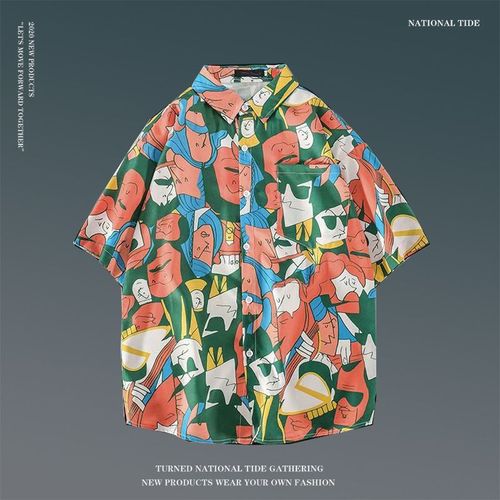 Japonais Ins Style Été Chemise A Fleurs A Manches Courtes Hommes Et Femmes Rétro Ruffian Beau Couple De Plage Hawaienne Chemise Ample