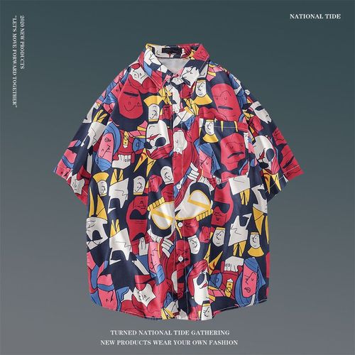 Japonais Ins Style Été Chemise A Fleurs A Manches Courtes Hommes Et Femmes Rétro Ruffian Beau Couple De Plage Hawaienne Chemise Ample