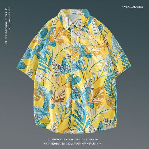 Japonais Ins Style Été Chemise A Fleurs A Manches Courtes Hommes Et Femmes Rétro Ruffian Beau Couple De Plage Hawaienne Chemise Ample