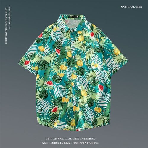 Japonais Ins Style Été Chemise A Fleurs A Manches Courtes Hommes Et Femmes Rétro Ruffian Beau Couple De Plage Hawaienne Chemise Ample