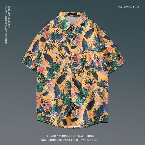 Japonais Ins Style Été Chemise A Fleurs A Manches Courtes Hommes Et Femmes Rétro Ruffian Beau Couple De Plage Hawaienne Chemise Ample