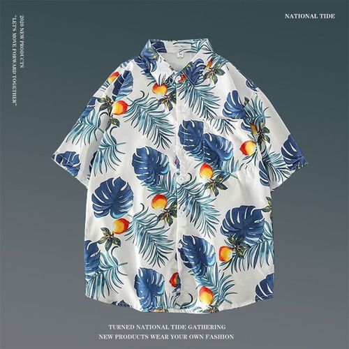 Japonais Ins Style Été Chemise A Fleurs A Manches Courtes Hommes Et Femmes Rétro Ruffian Beau Couple De Plage Hawaienne Chemise Ample