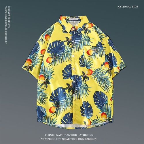 Japonais Ins Style Été Chemise A Fleurs A Manches Courtes Hommes Et Femmes Rétro Ruffian Beau Couple De Plage Hawaienne Chemise Ample