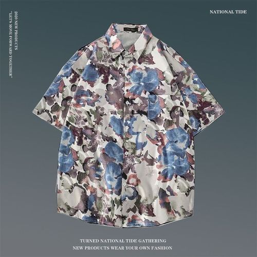 Japonais Ins Style Été Chemise A Fleurs A Manches Courtes Hommes Et Femmes Rétro Ruffian Beau Couple De Plage Hawaienne Chemise Ample